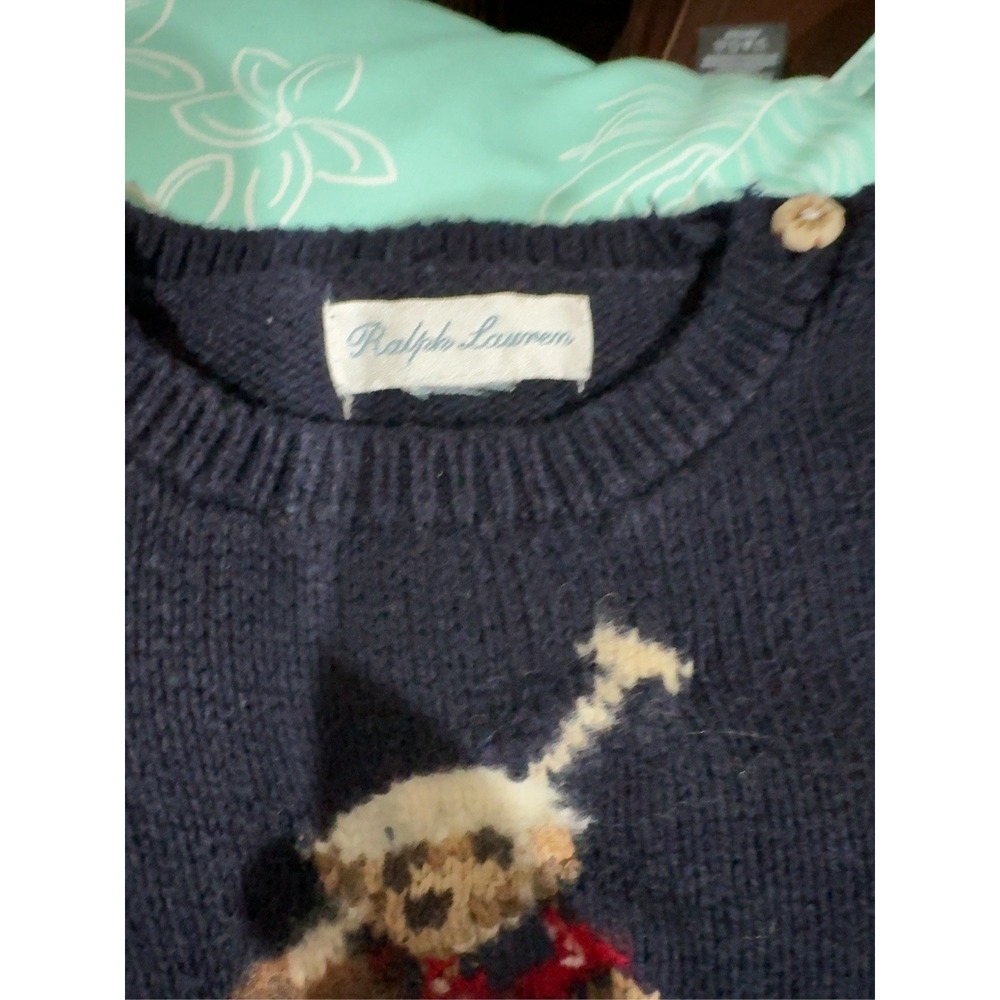 Vintage Ralph Lauren Equestrian Polo Bear Baby Intarsia Wool Blend Sweater Navy - Picture 5 of 7